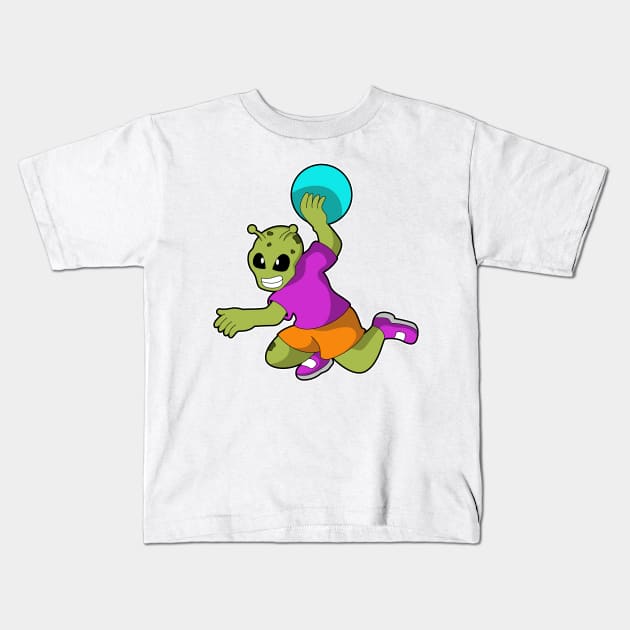 Alien at Handball player with Handball Kids T-Shirt by Markus Schnabel